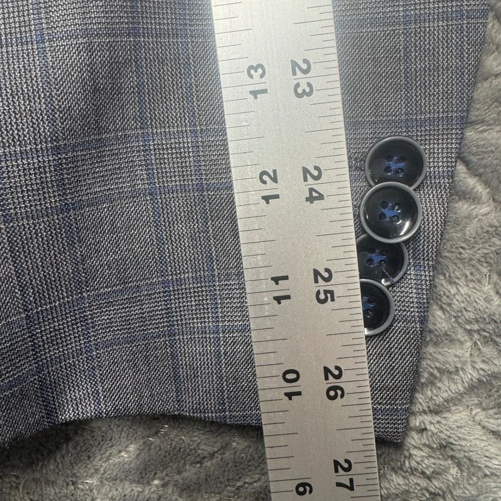 Renoir‎ Mens Classic Fit Gray Plaid Wool Blend 2 Button Blazer Jacket 46L 555-8